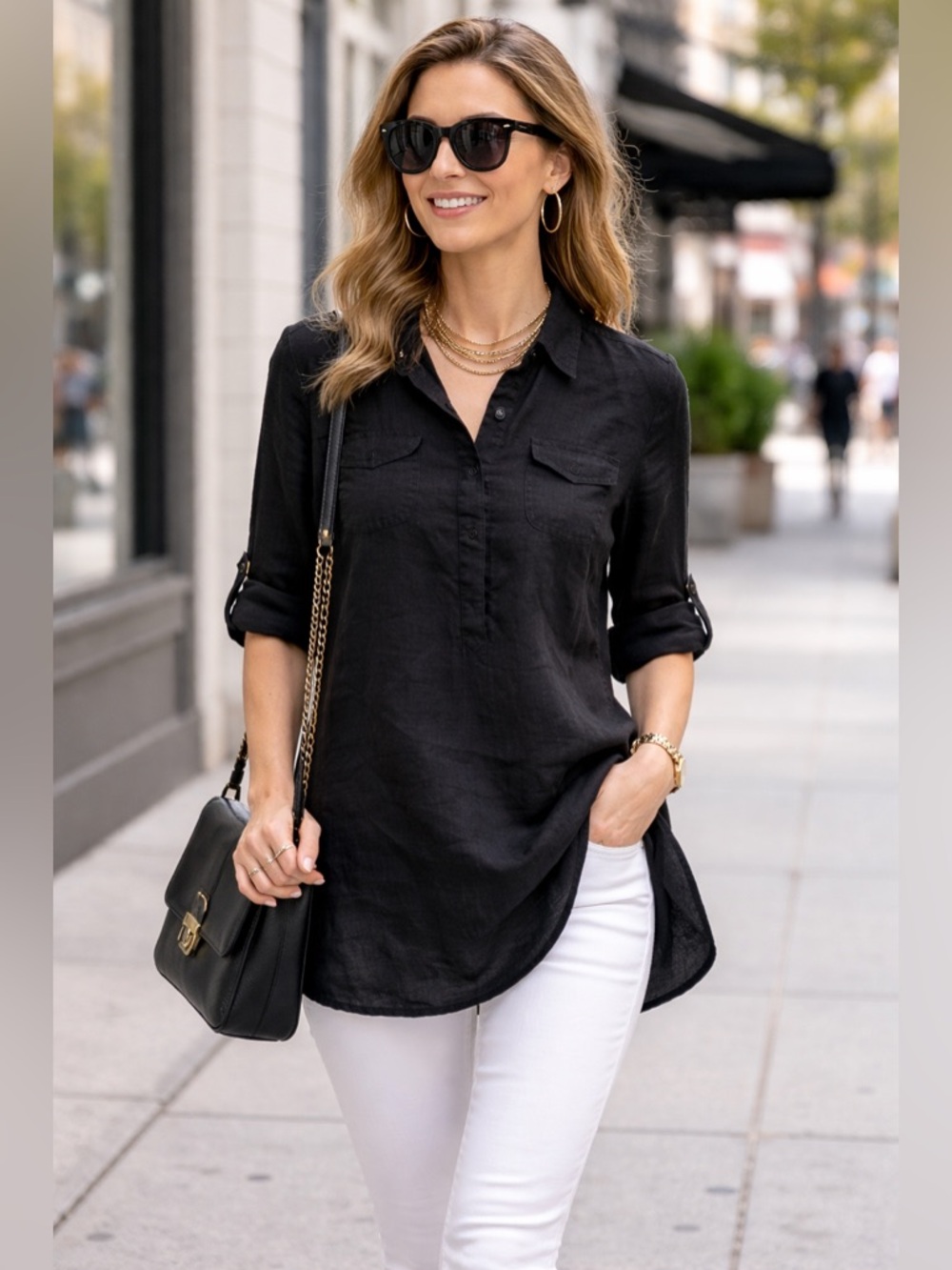 Tommy Hilfiger Black Long Sleeve Tunic Shirt